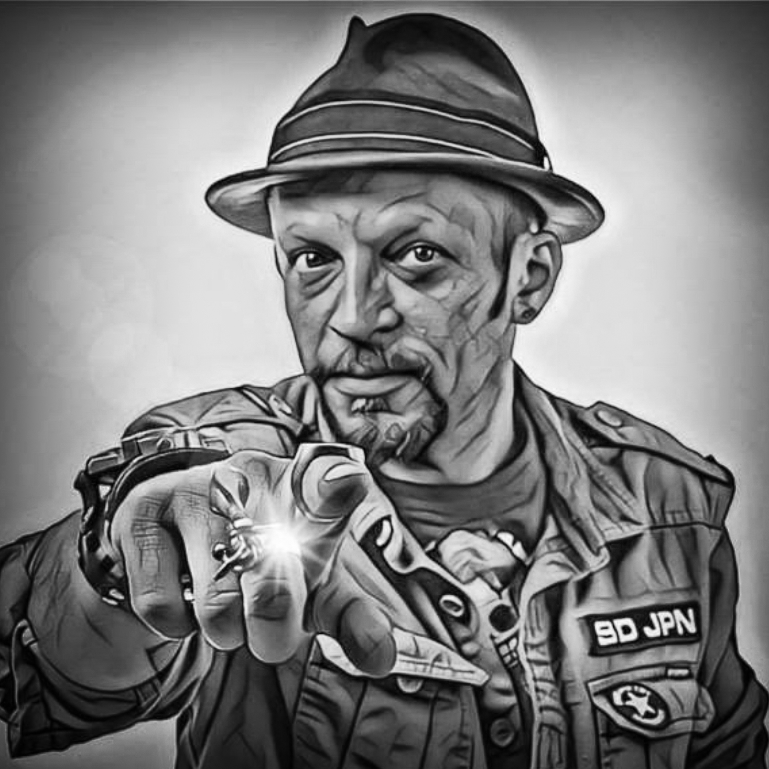 Black and white, head and shoulders portrait of Gareth Berliner.