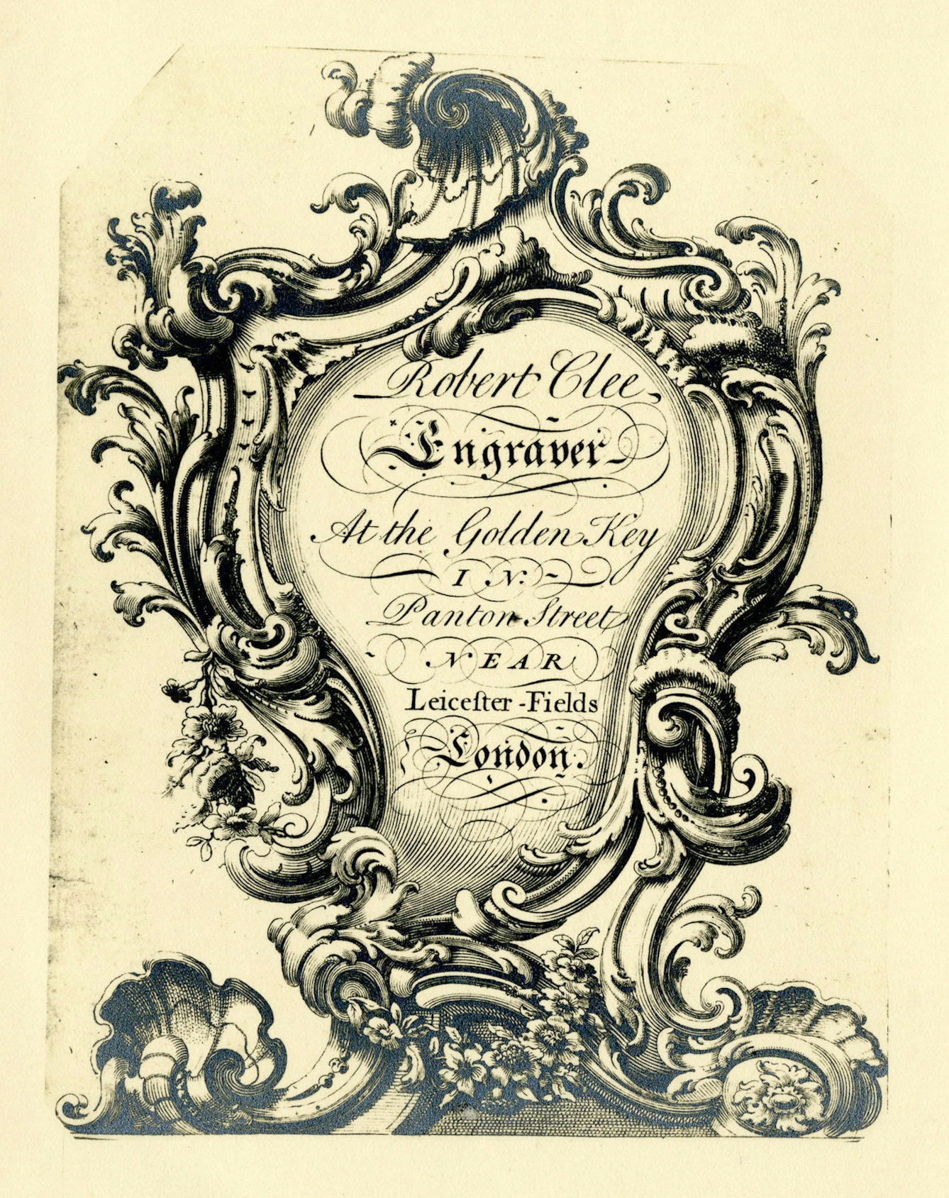 18th century trade card for Robert Clee, engraver