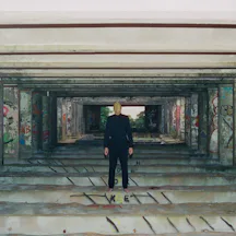 Photo of a person wearing black standing in a concrete structure.