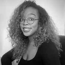 Black and white photographic headshot of Sarah Akinterinwa.