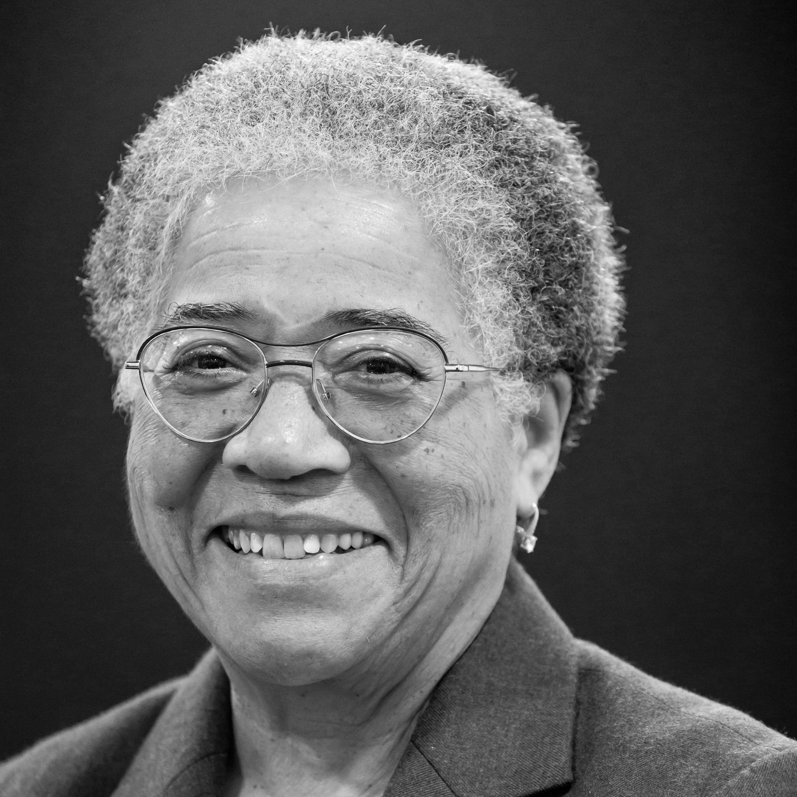 Black and white photograph of Elizabeth Anionwu