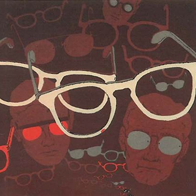 An illustration of glasses without faces.