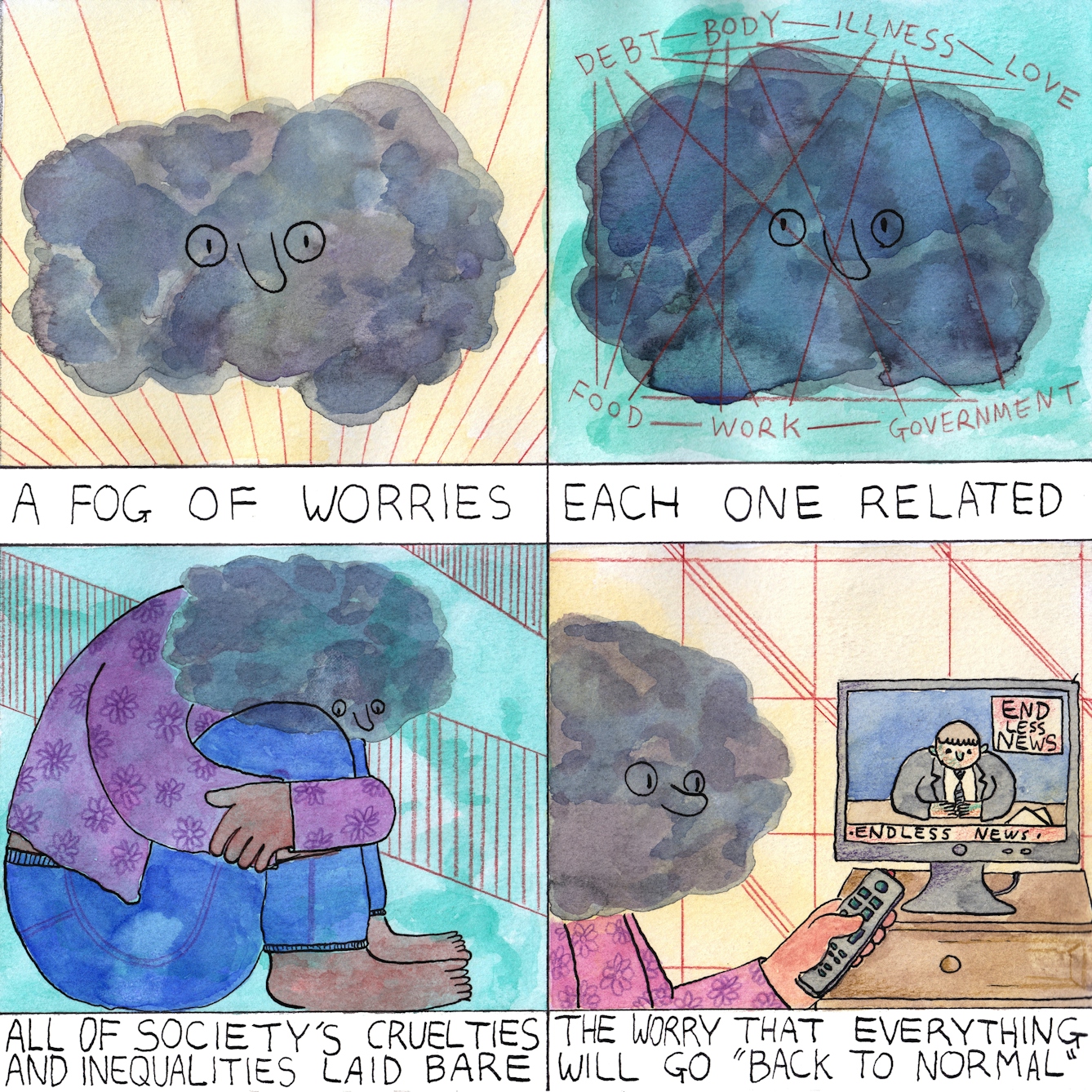 Worries comic by Rob Bidder in four frames