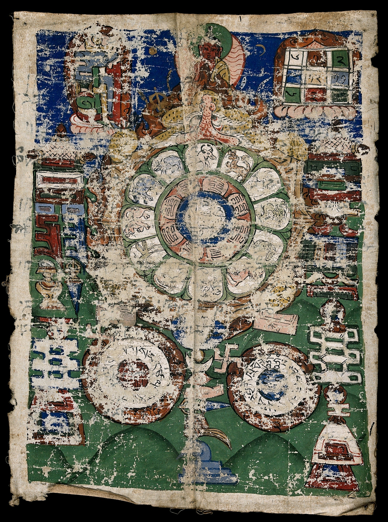 Colour painting of a Tibetan amulet.