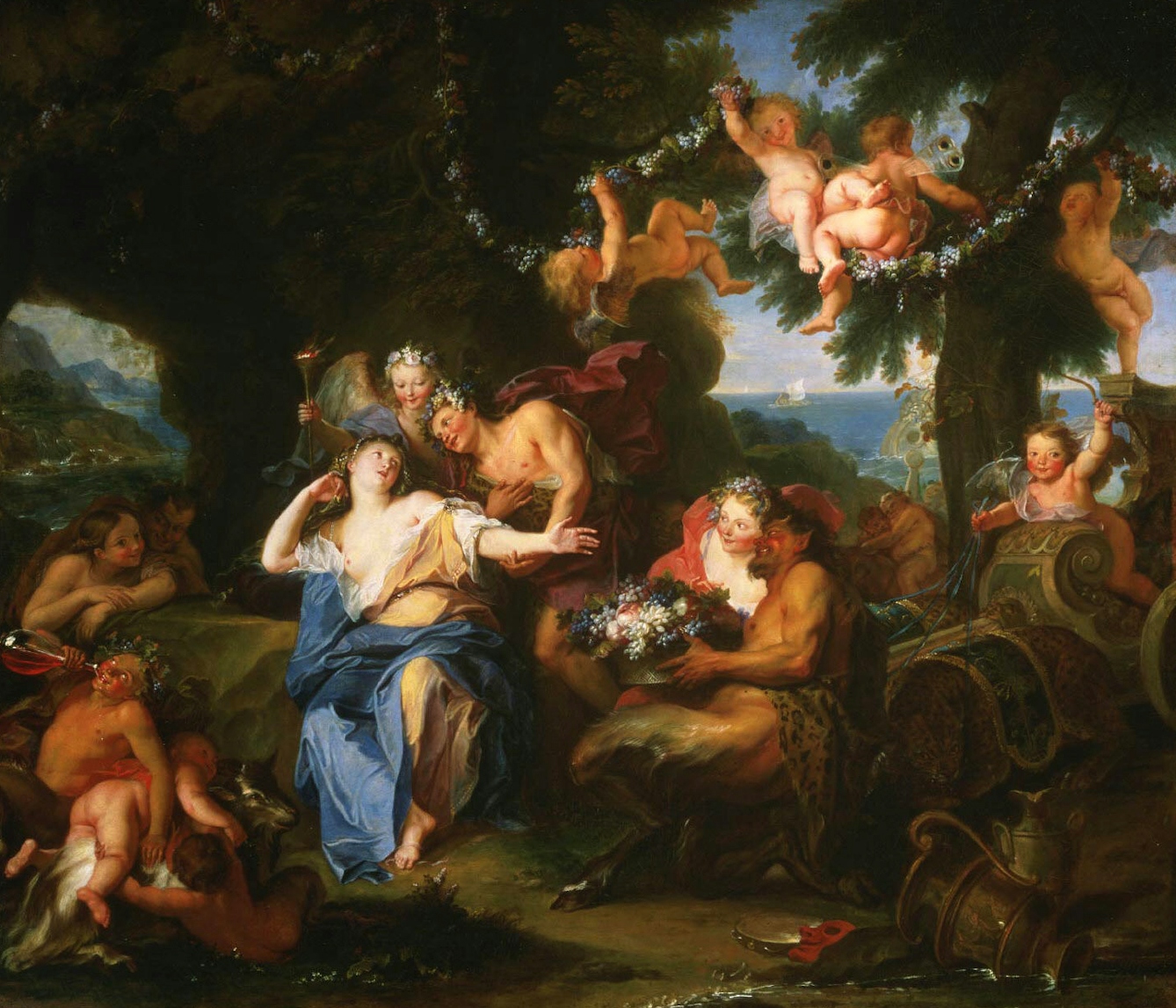cherubs, satyrs and maidens in a scene called Bacchus and Ariadne on the Isle of Naxos by
Antoine Coypel, French, 1661 - 1722
