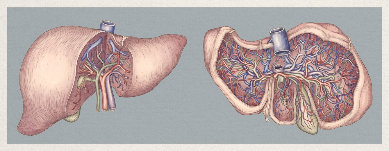 Illustration of the human liver in cross section