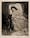 Black and white reproduction of a painting showing a young girl seated in an armchair with a dog beside her.