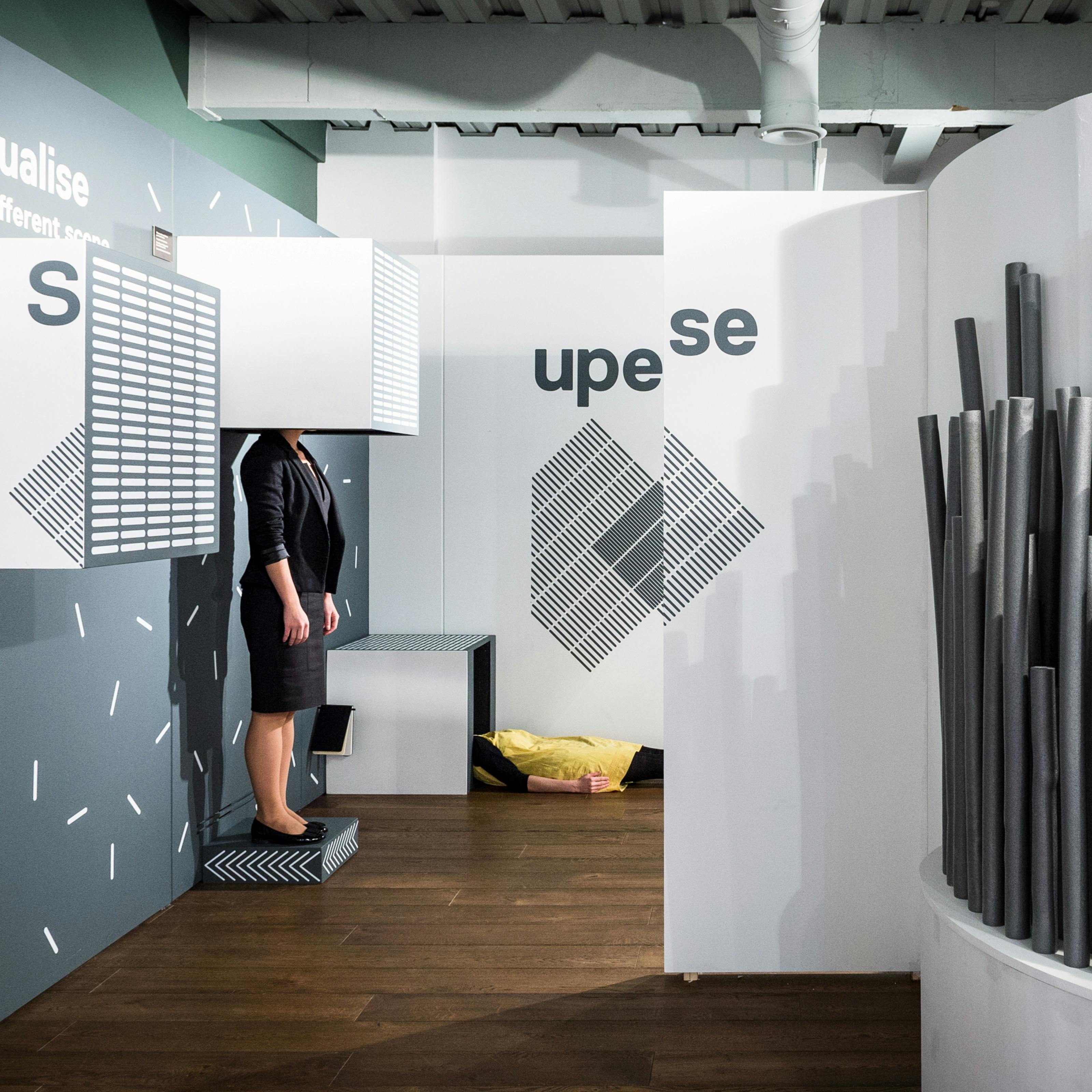 Photograph of visitors exploring the exhibition, Thinking with the Body at Wellcome Collection.