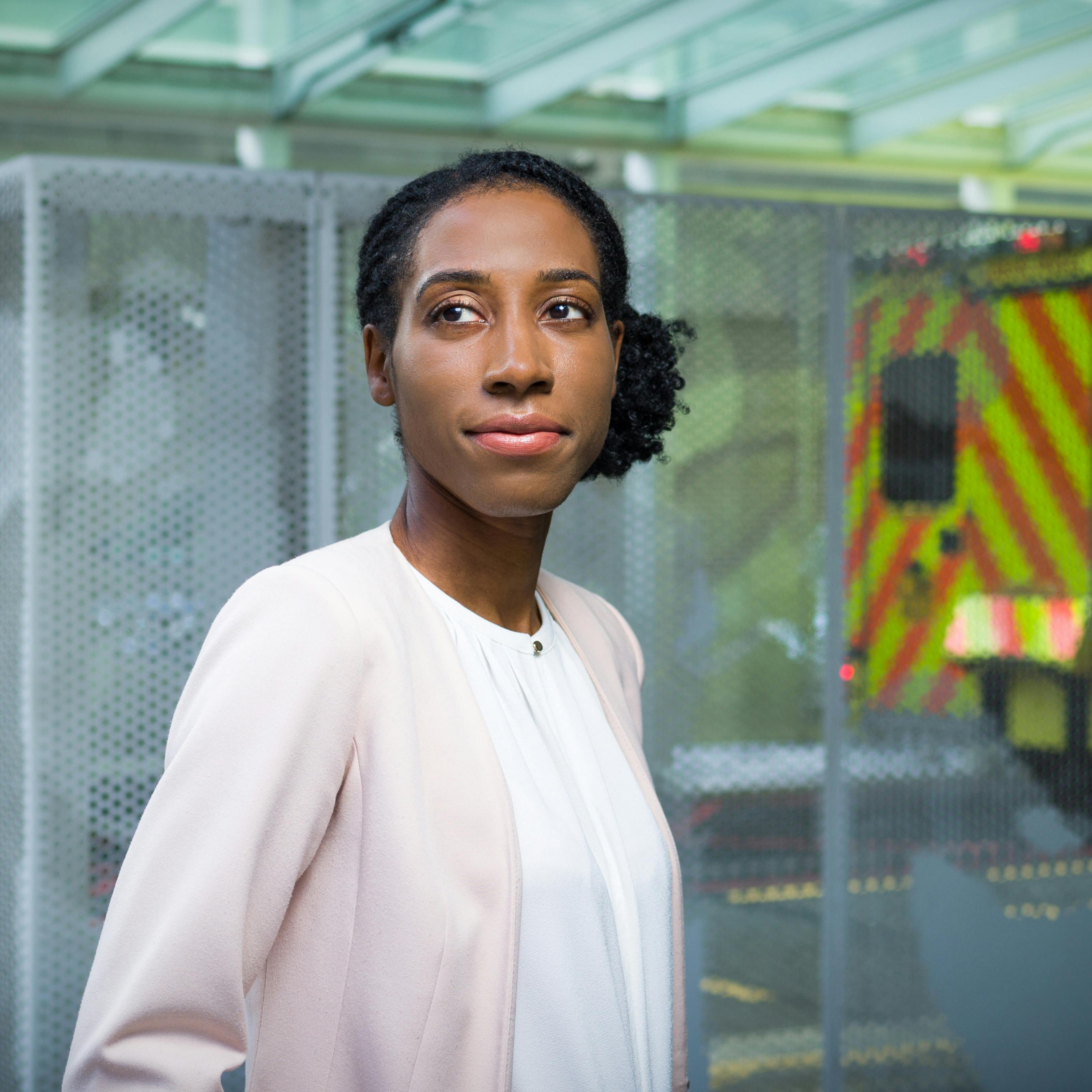 Photographic portrait of urological surgeon, Sarah Itam outside University College Hospital.