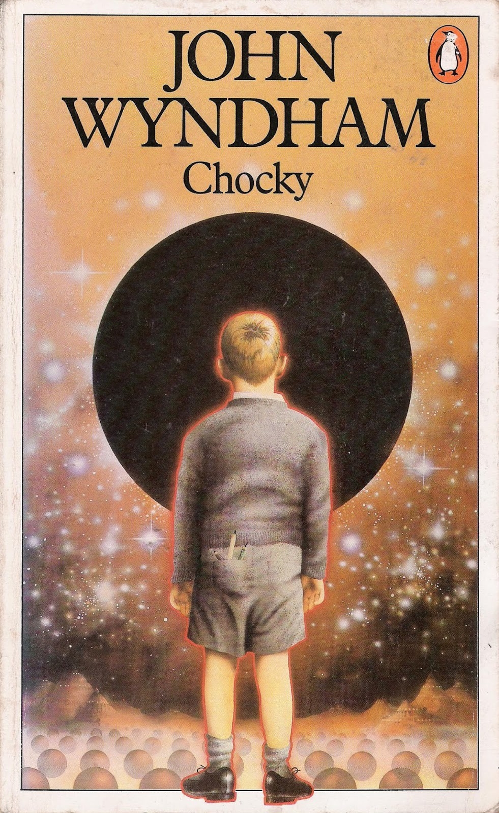 Cover of the book 'Chocky' featuring an illustration of a child looking towards a large black hole in space.