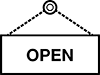 Drawing of a sign saying “open”.