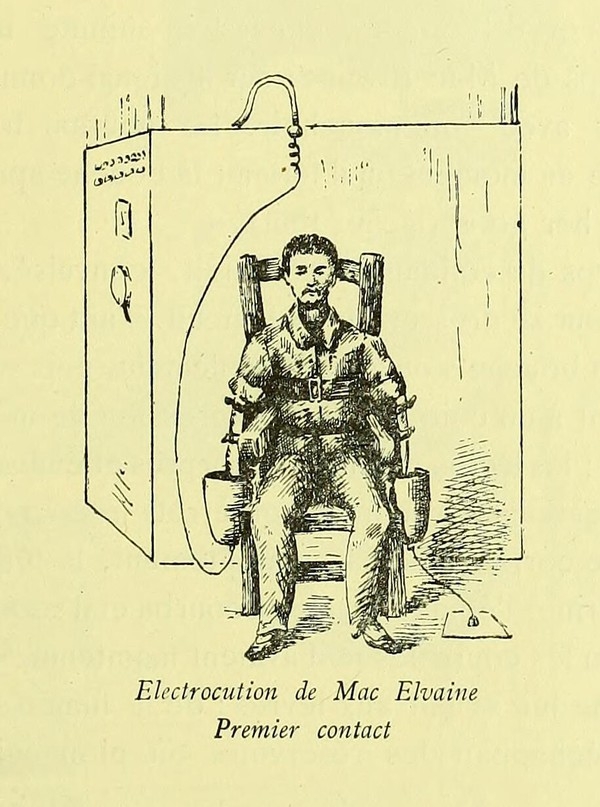 The text at the bottom of the drawing says 'Electrocution de Mac Elvaine Premier contact'