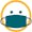 Icon of a round yellow face with a blue protective facemask.