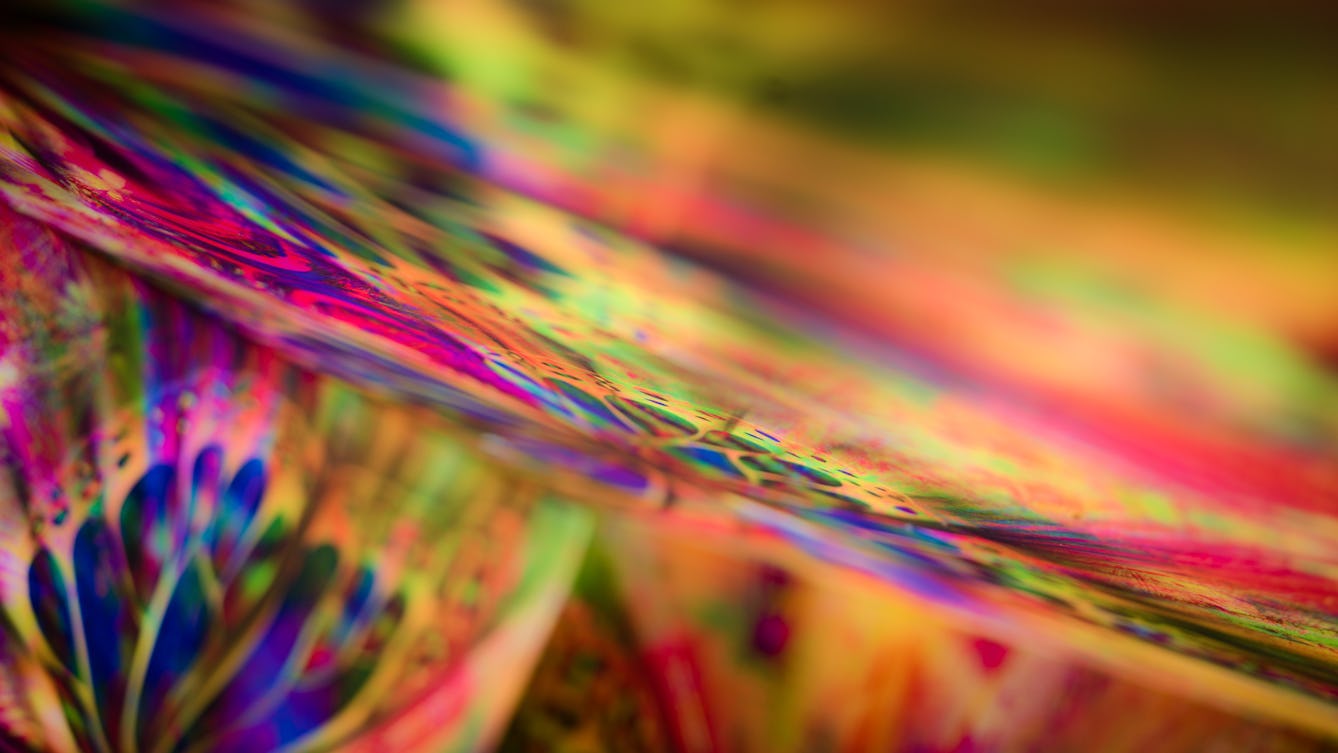 Photograph of an abstract colourful pattern with areas out of focus.