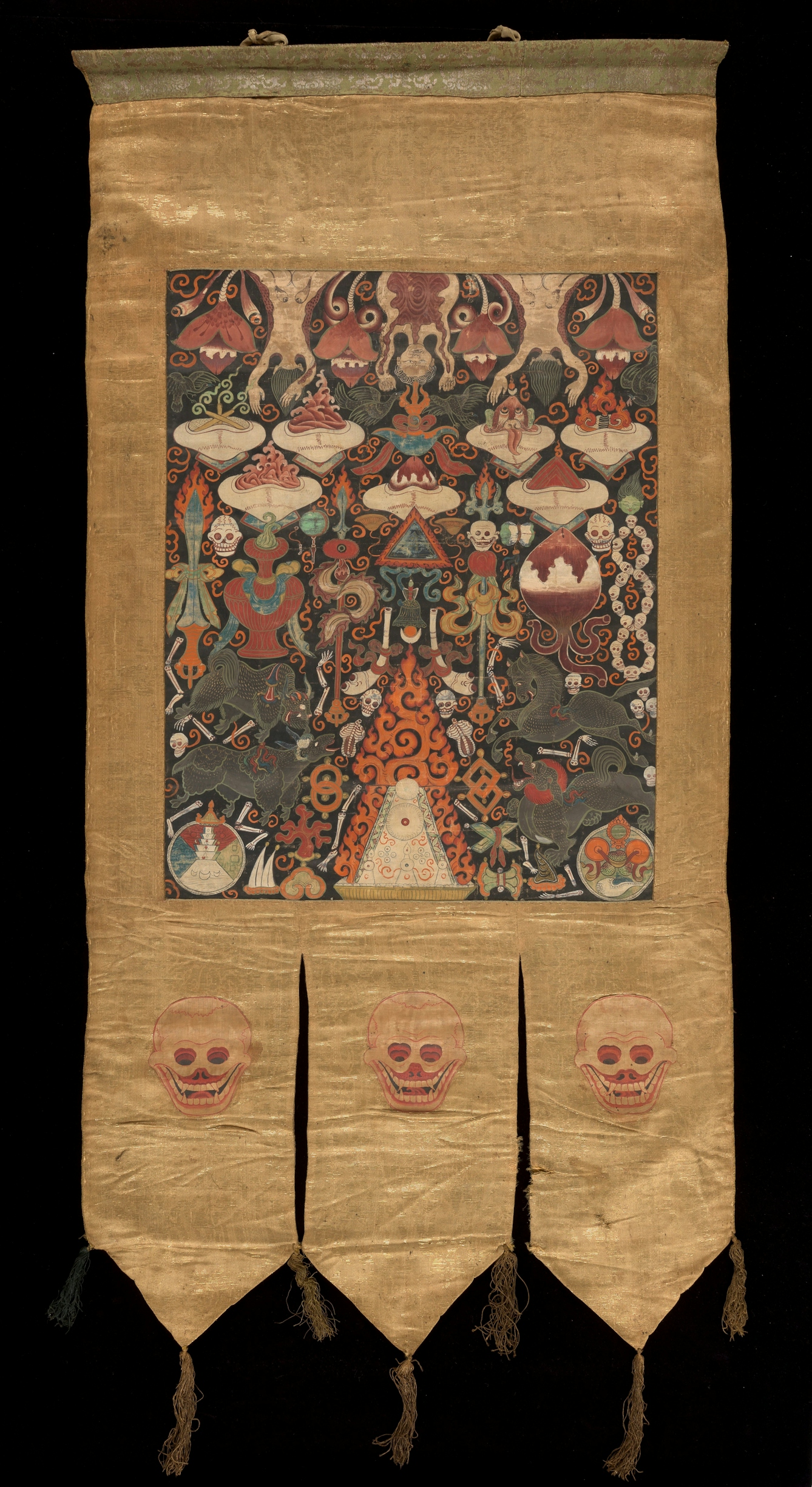 Buddhist banner showing four-faced turban-clad Brahma.