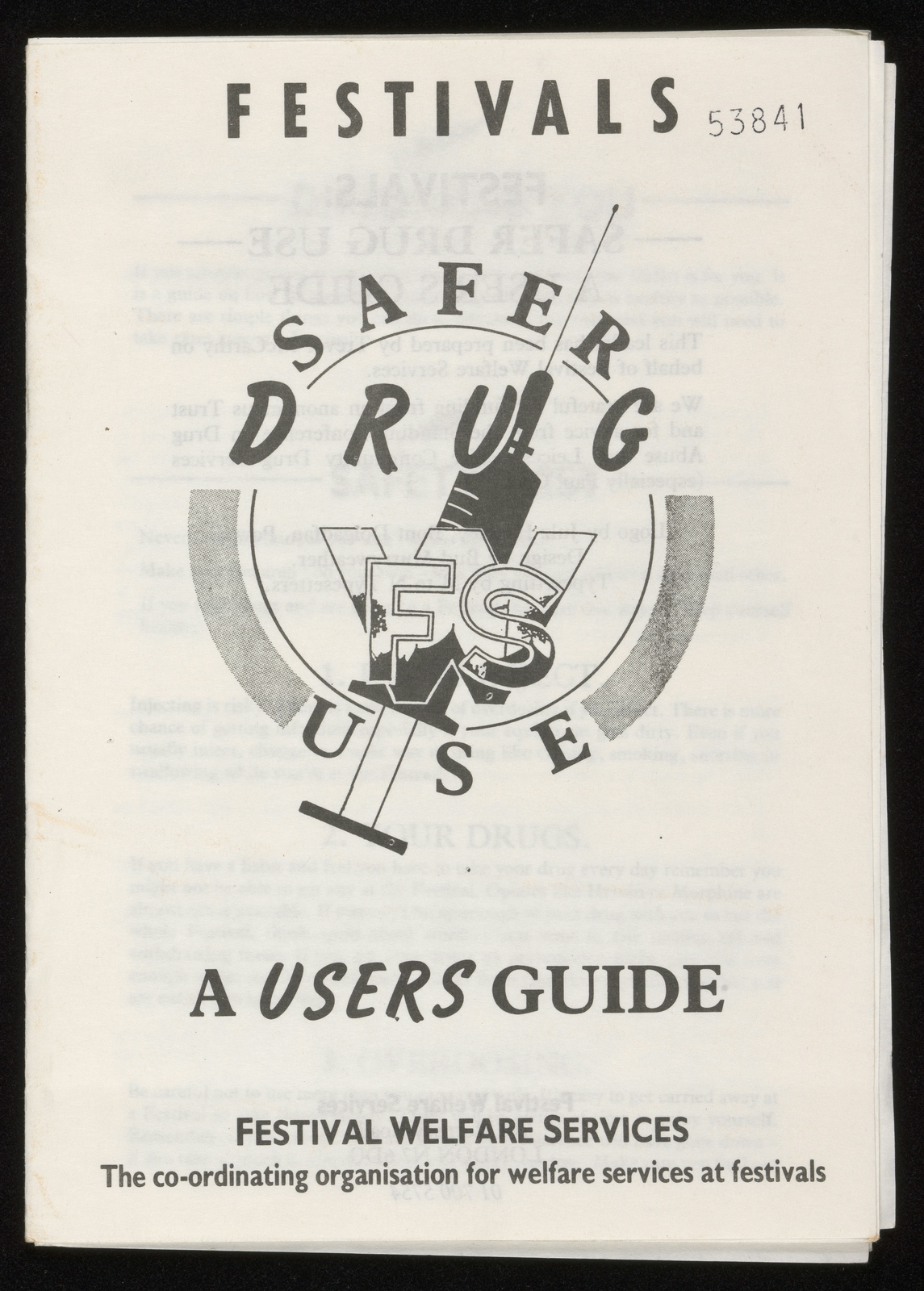 Black and white front cover of a pamphlet featuring an illustration of a syringe.