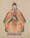 Painting of Chinese Emperor Fu Hsi, wearing traditional costume, holding the 'Yin-yang' symbol with feet resting on a cloud-shaped stool.