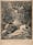 Black and white engraving showing a naked woman surrounded by putto playing beside a lion and in the branches of a tree. One putto flies above with a model of a castle on its shoulders.