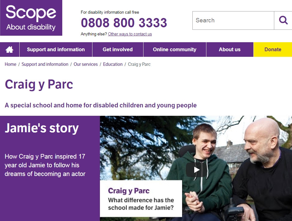 The Scope website with information about Craig y Parc School