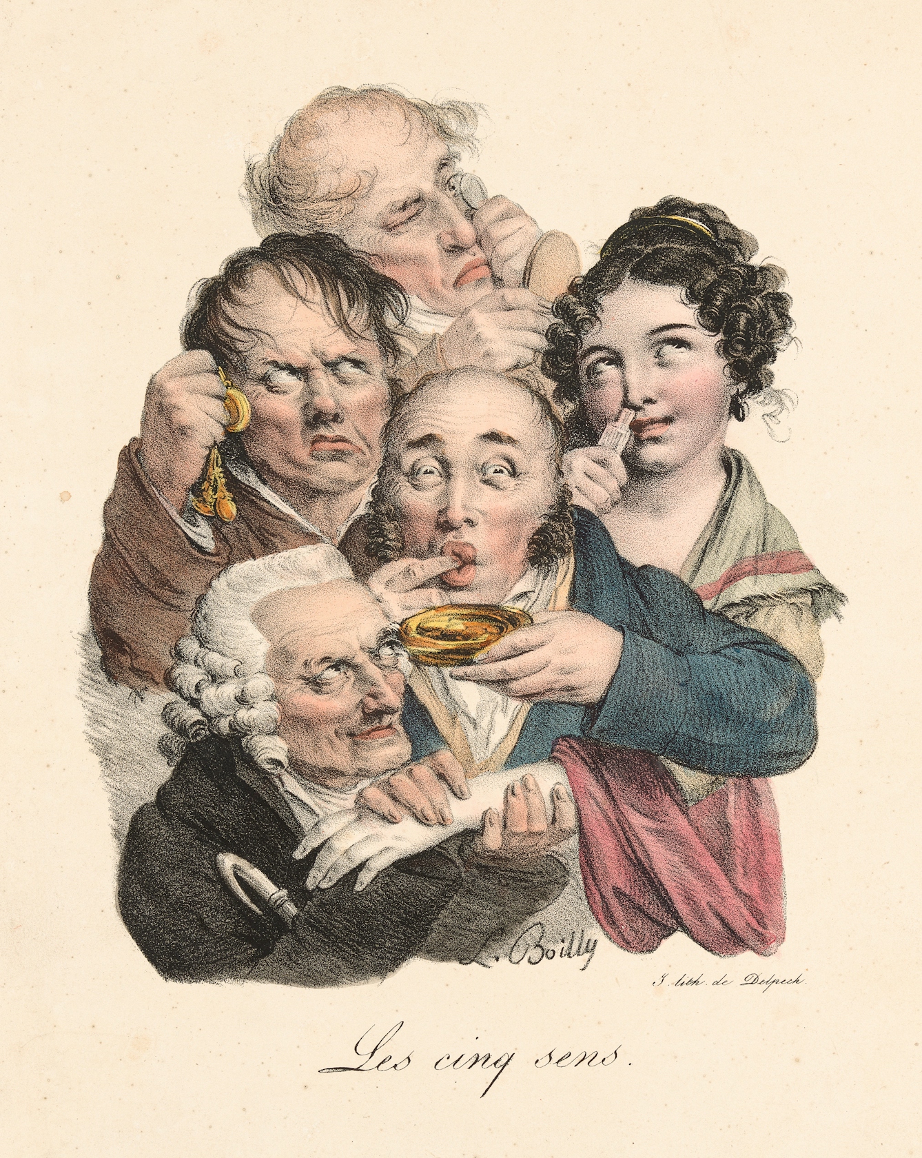 Image of four men and a woman experiencing making strange faces.