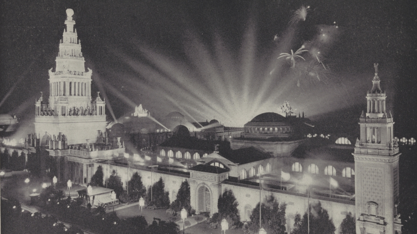 The Panama-Pacific International Exposition Brochure described the “soft, restful, yet perfect light” afforded by the “entirely new system of floodlighting”.