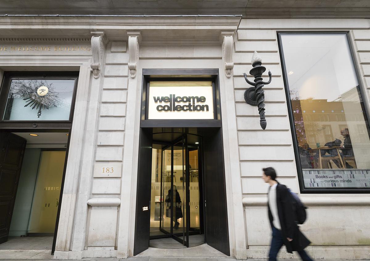 A revolving door entrance to Wellcome Collection museum.