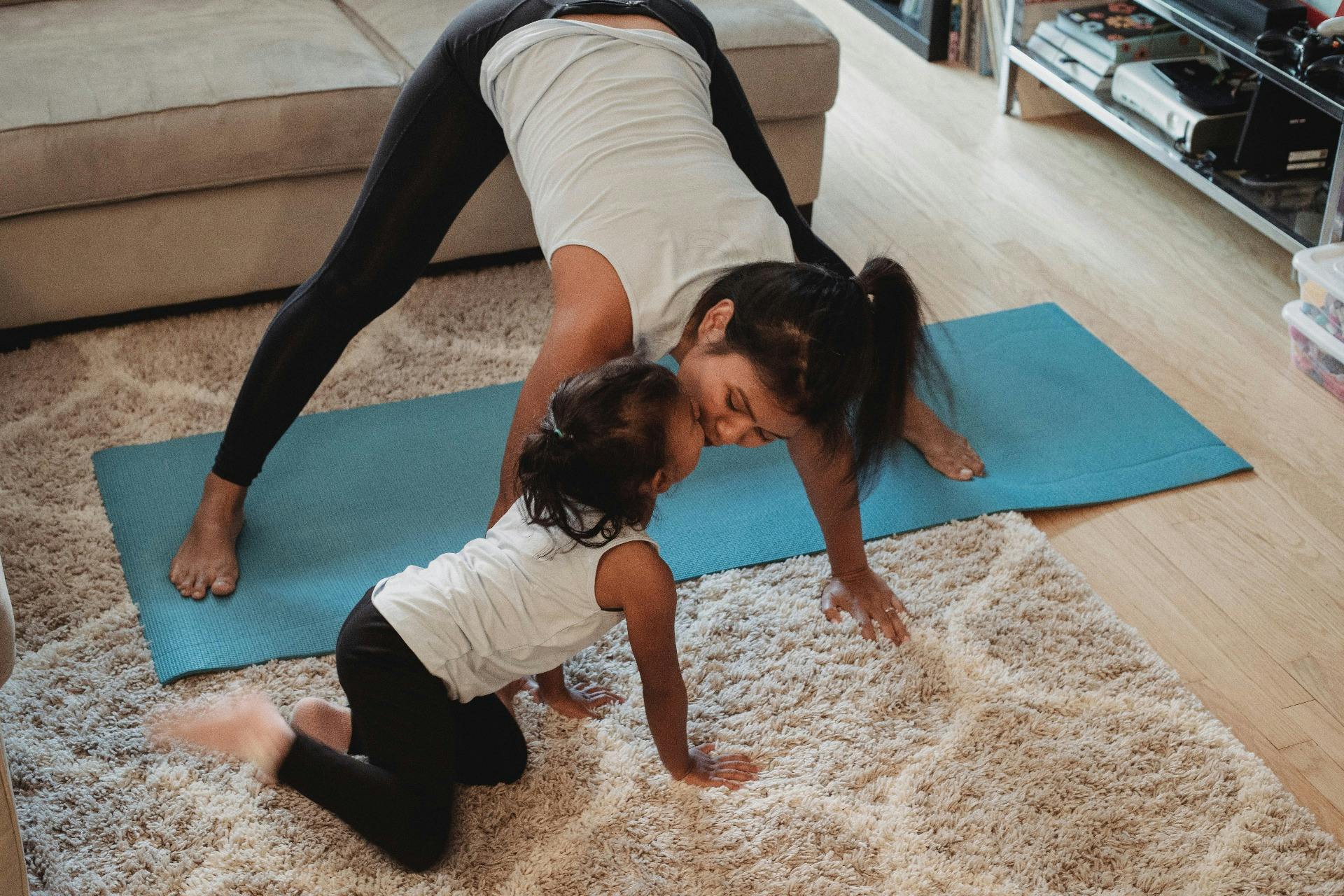 Woman and child exercising