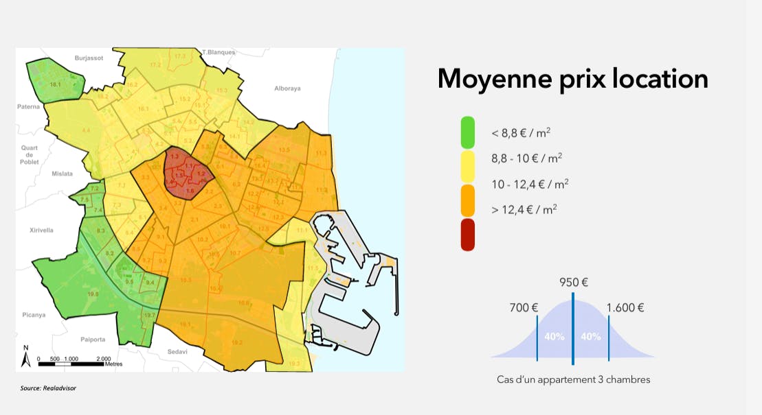 Carte moyenne prix location Valencia