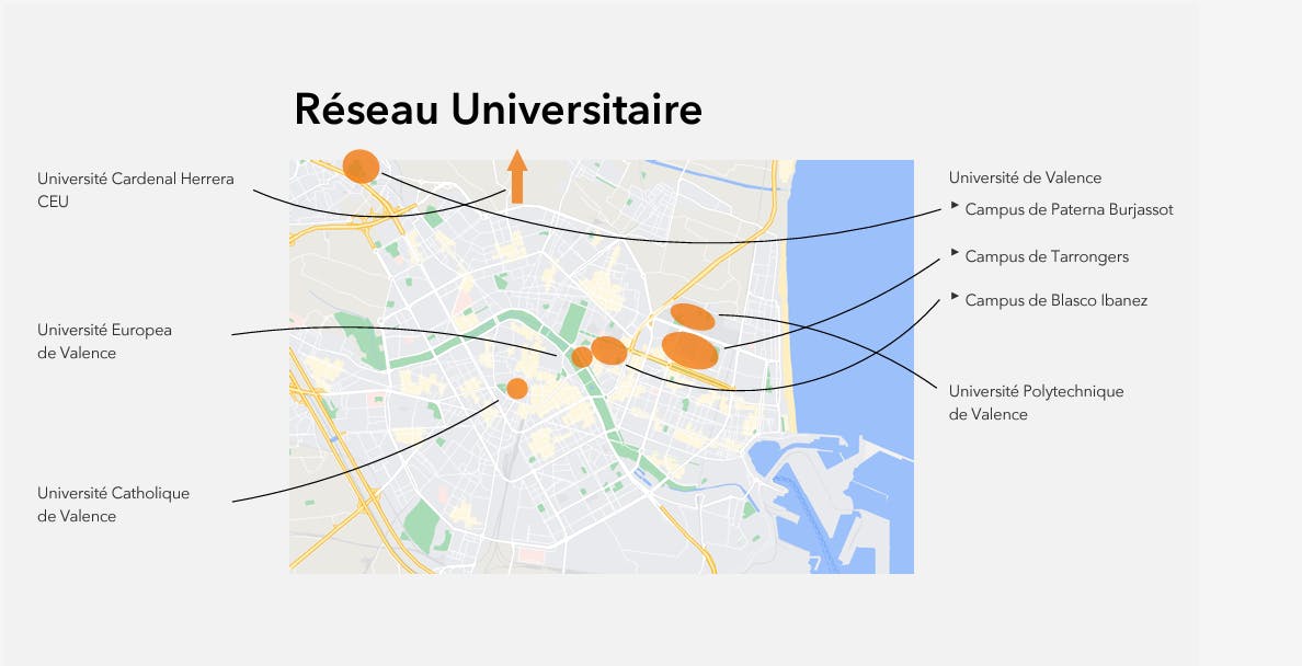 Carte du réseau universitaire de Valencia