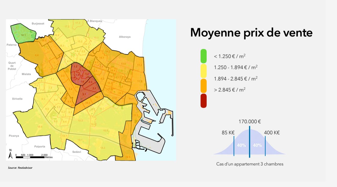 Carte moyenne prix de vente Valencia