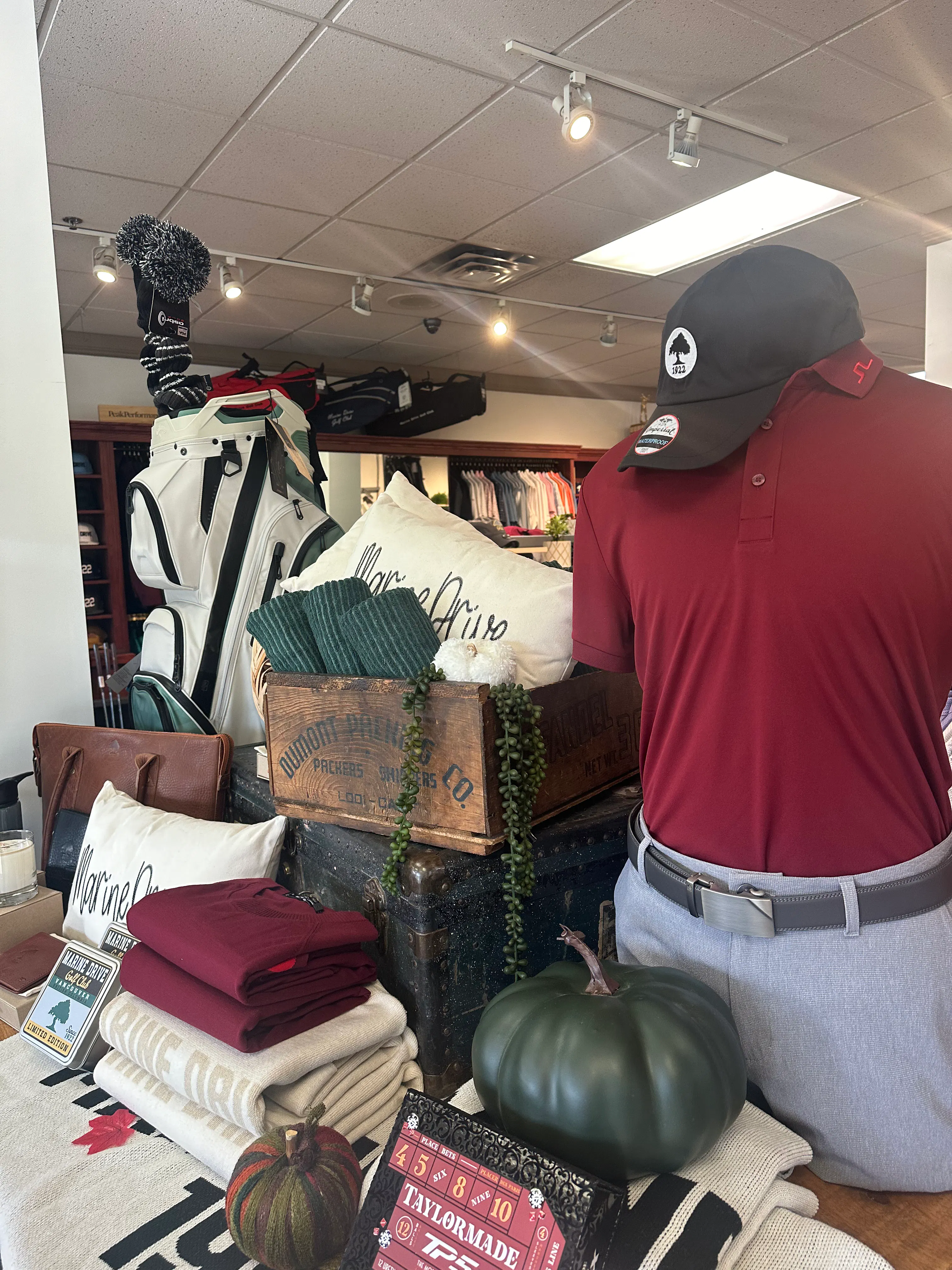 Marine Drive Golf Club pro shop apparel section after redesign