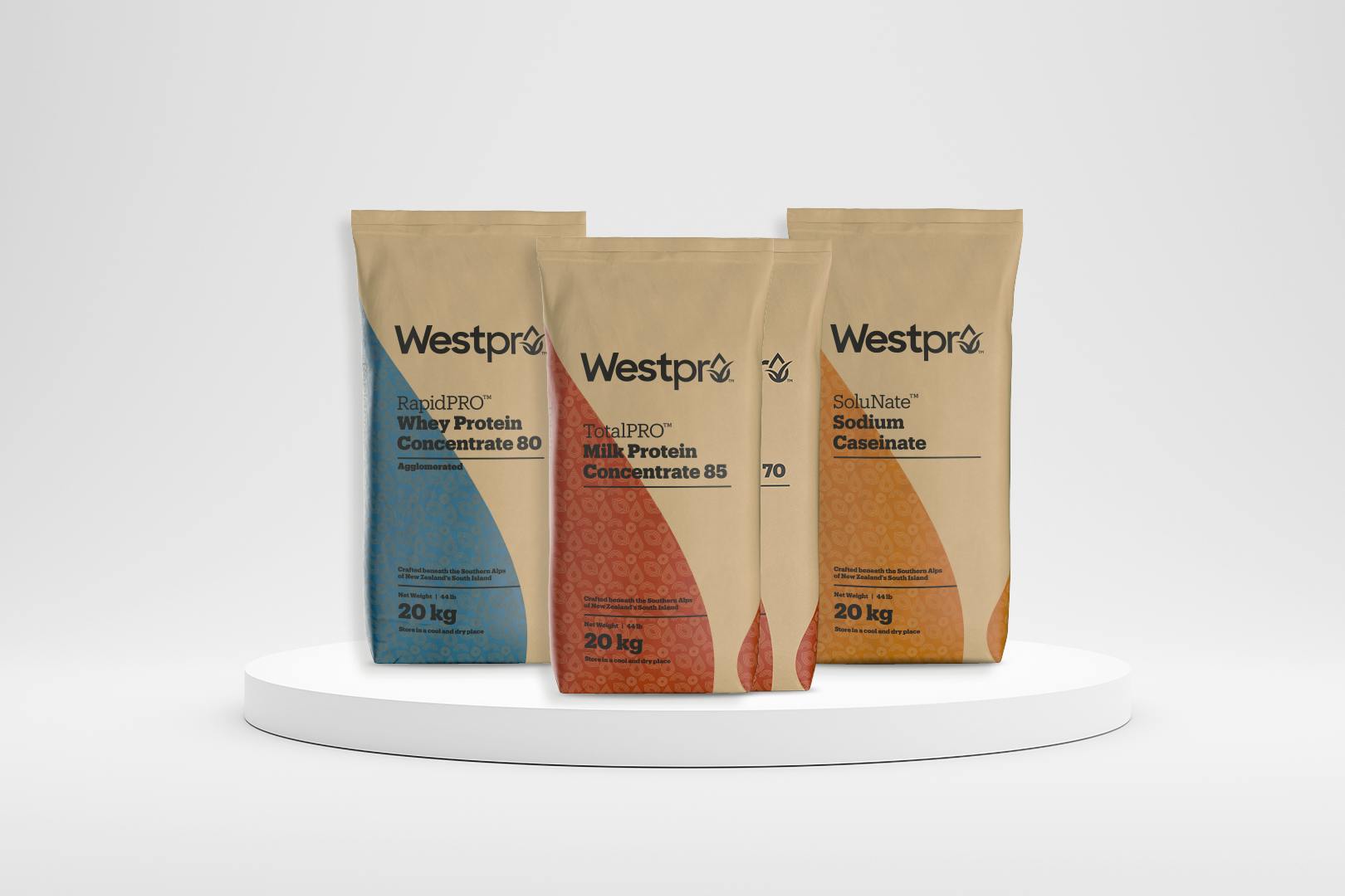 bags of protein lined up