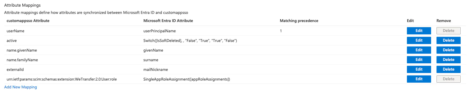 Azure: final attribute mappings table after cleanup