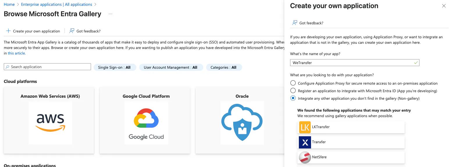 Azure: create a new non-gallery enterprise application