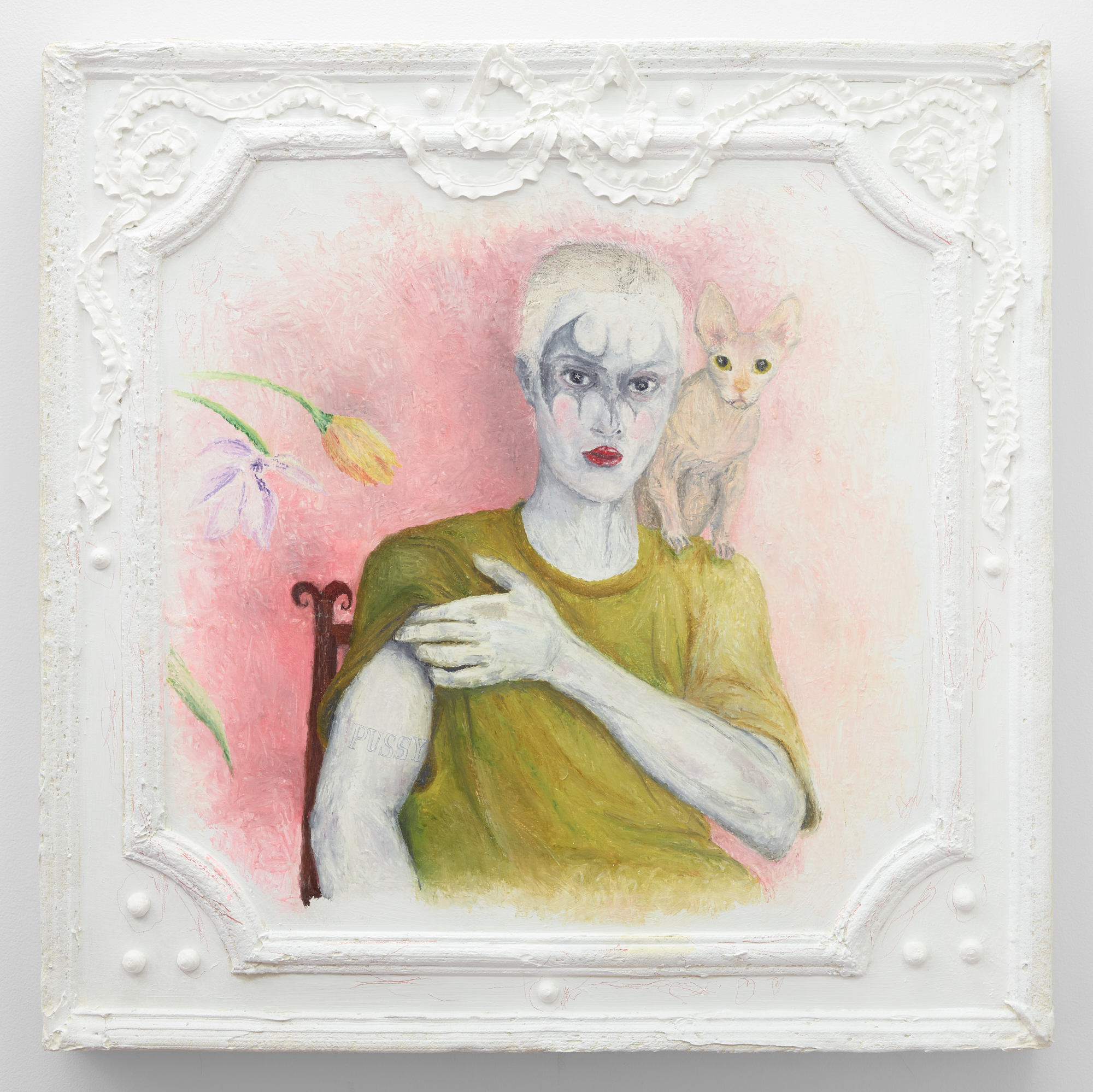 Pussy Boy, 2024 Acrylic, oil, spackle  on canvas 30 x 30 x 2 in / 76.2 x 76.2 x 5.1 cm