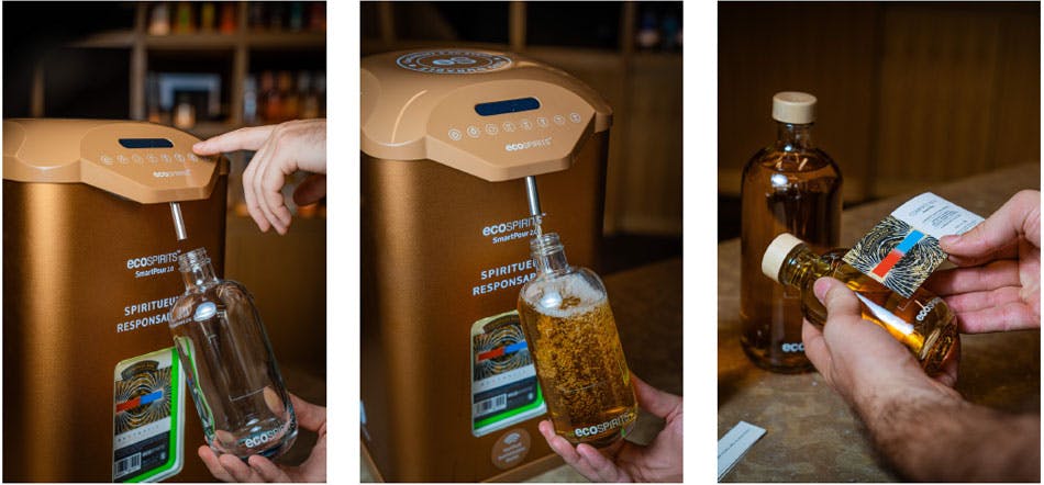 Remplissage et étiquetage d'une bouteille avec ecoSPIRITS