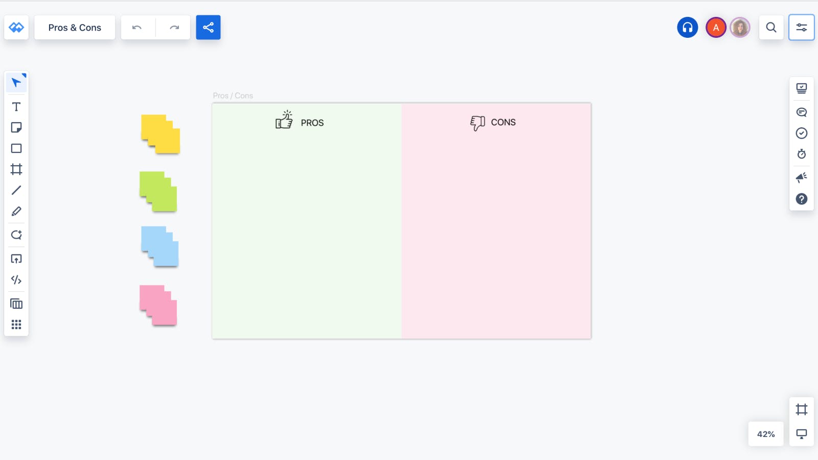 PROS/CONS Template Whiteboards.io