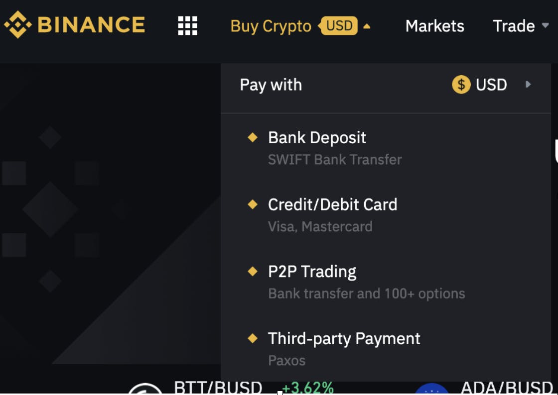 Buy Crypto with a Credit Card on Binance