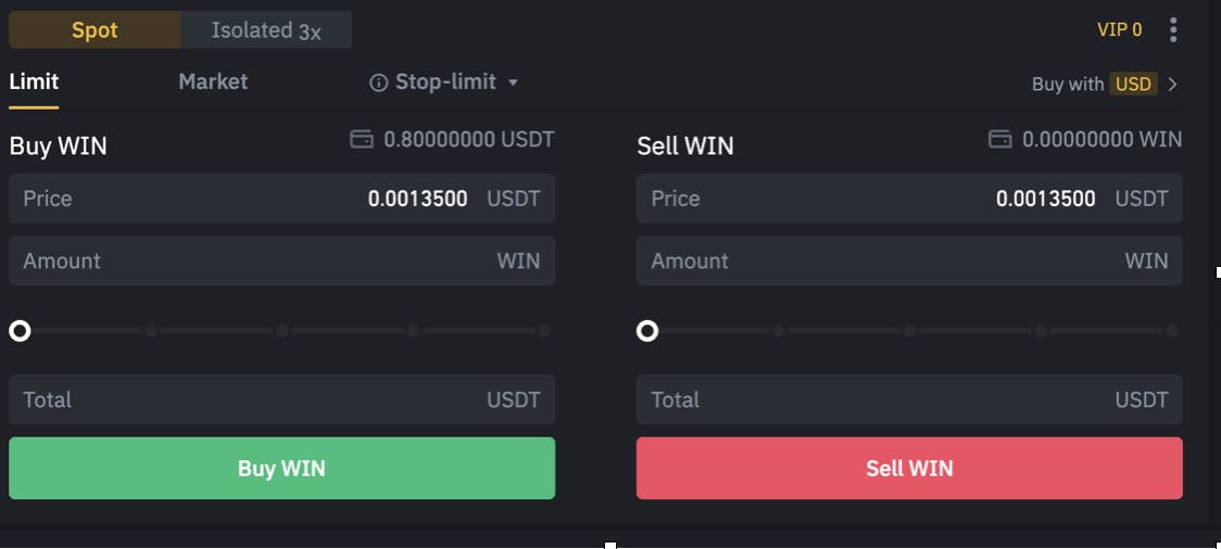 Buy and Sell WIN on Binance