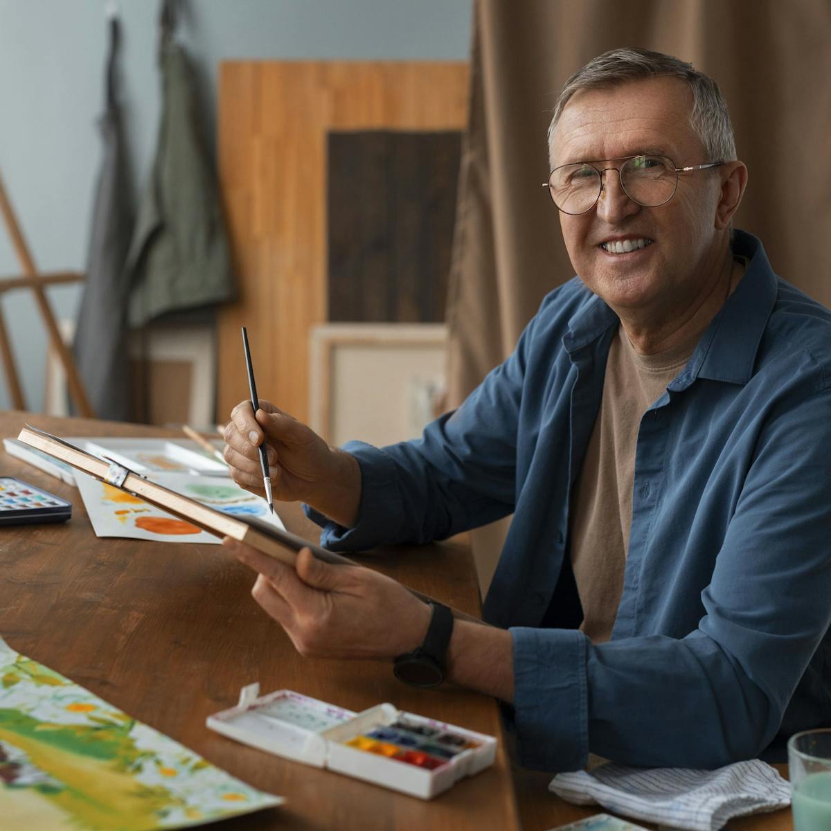 Mann mit Angststörung malt in der psychosomatischen Kunsttherapie