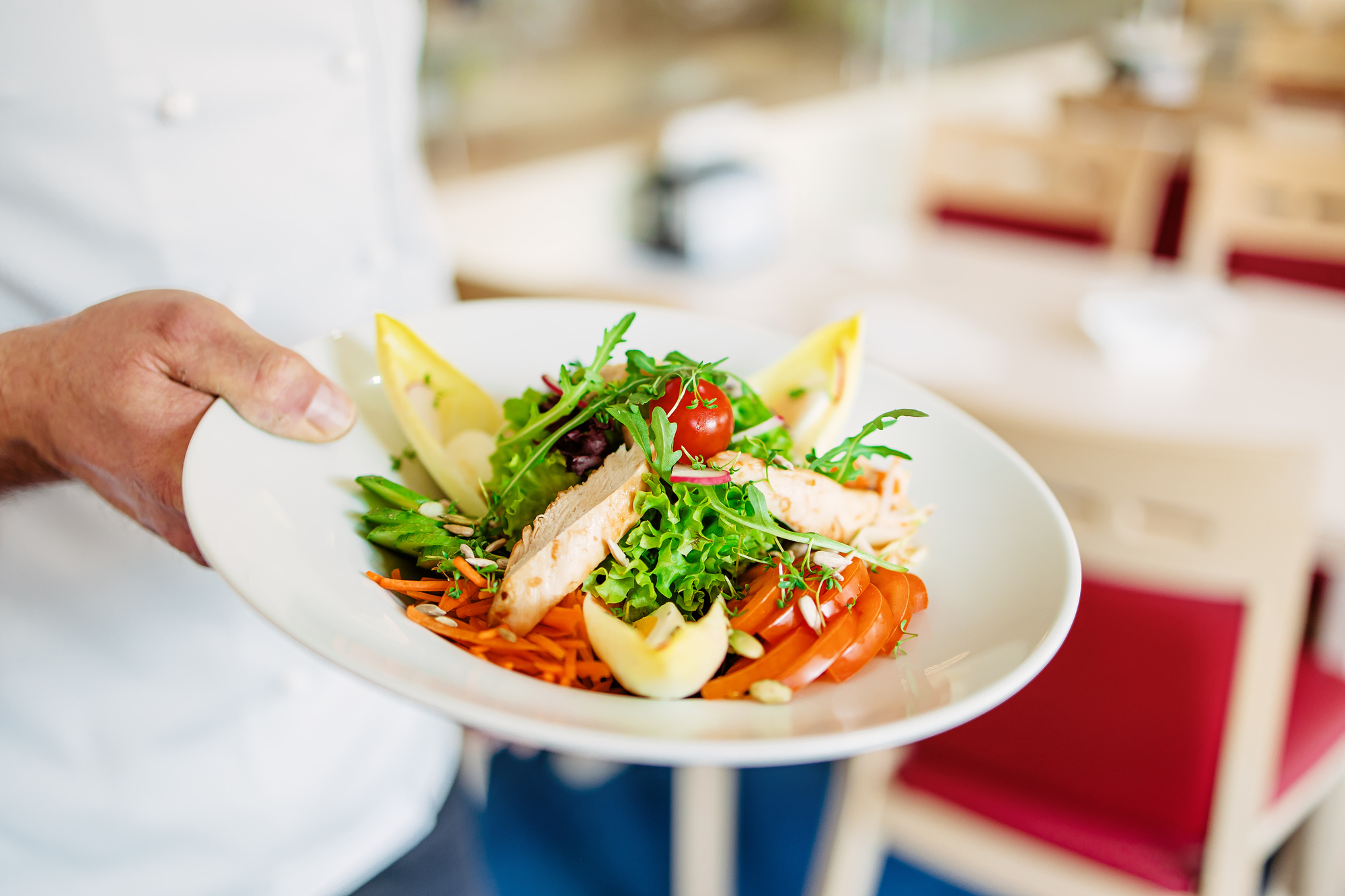 Teller mit Salat in der Küche der Wicker Klinik