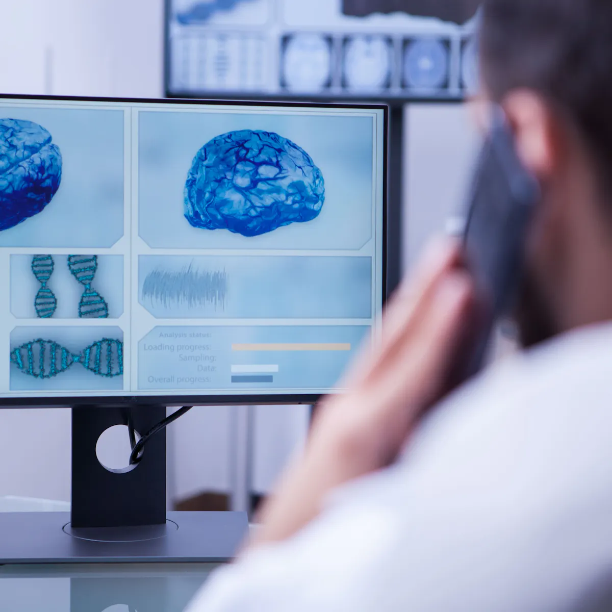 Arzt schaut sich Scan-Ergebnisse am Computer an