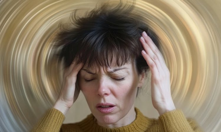 Frau mit Schwindel Migräne