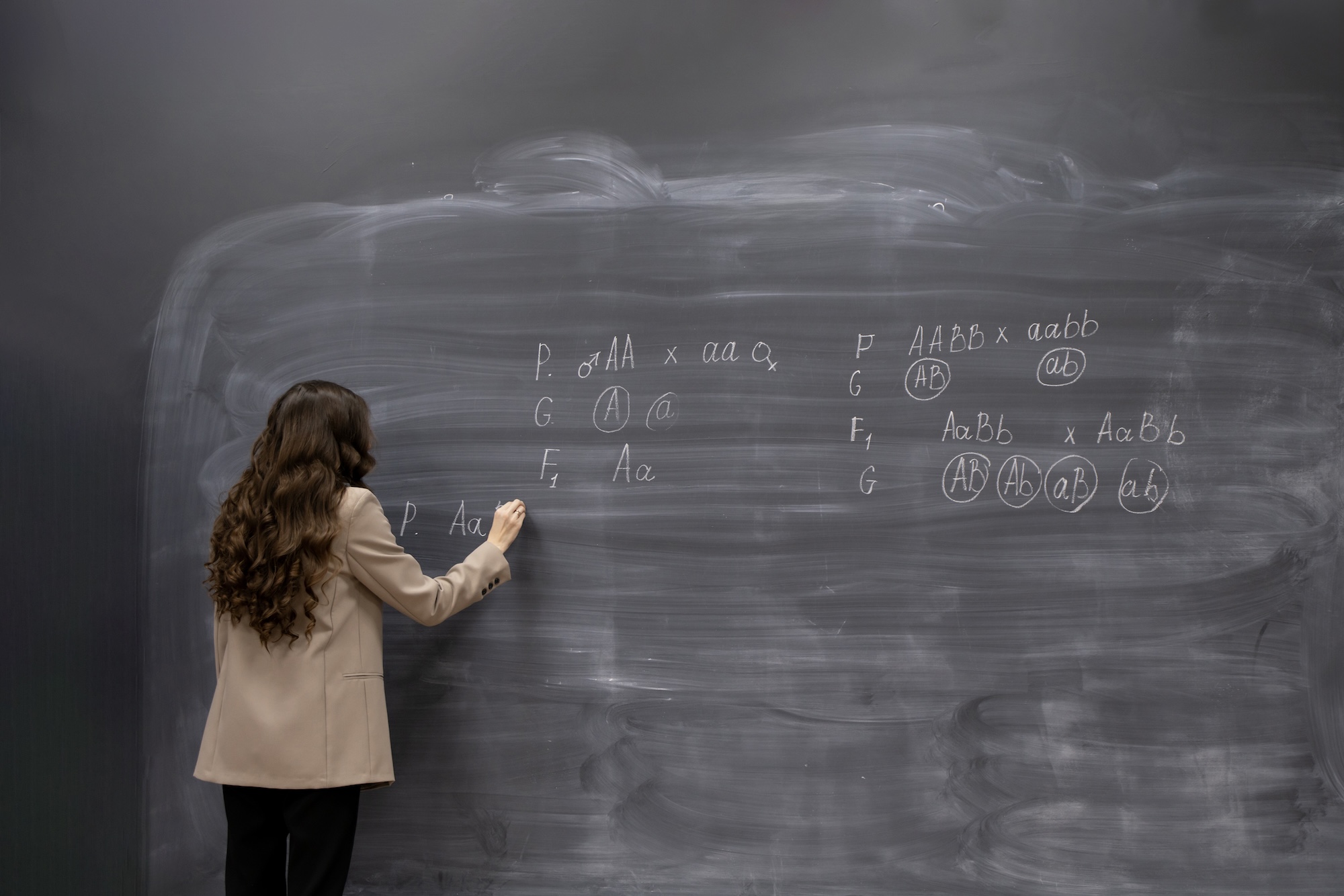 Erschöpfte Lehrerin schreibt an die Tafel