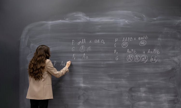Erschöpfte Lehrerin schreibt an die Tafel