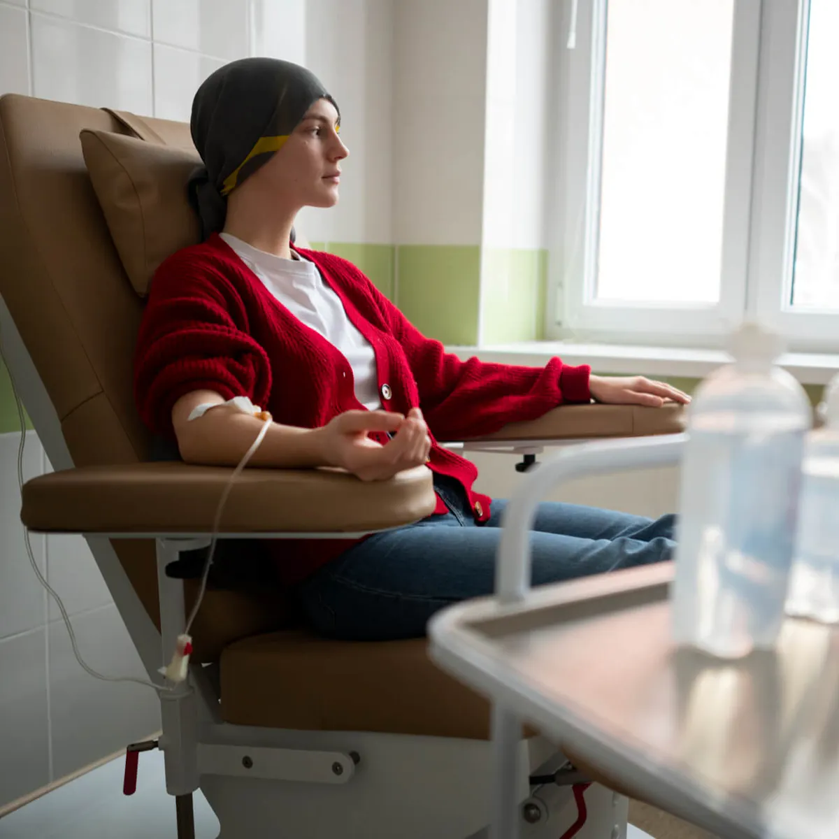 Krebspatientin mit nichtkleinzelligem Bronchialkarzinom bei der Chemotherapie