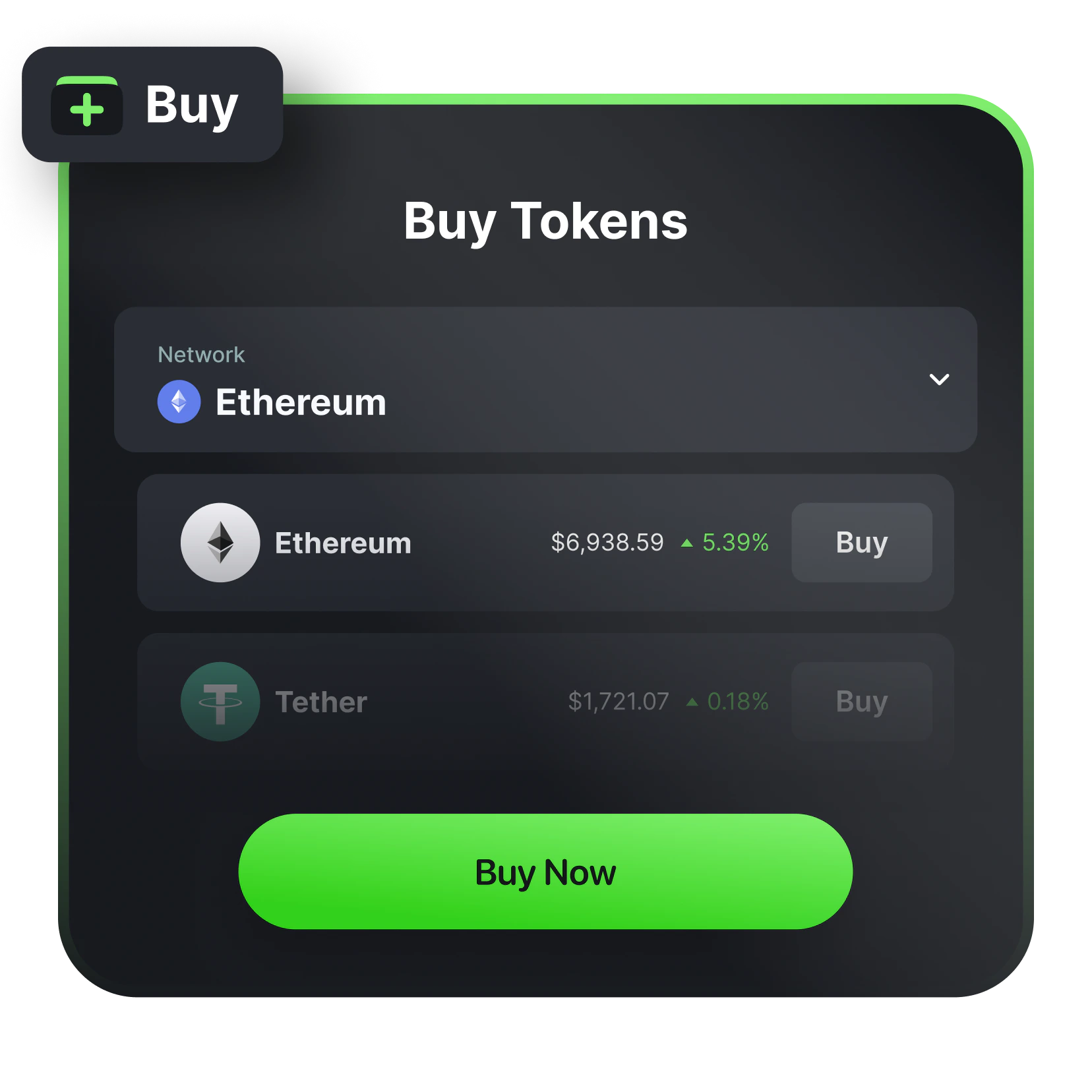 Press the 'Buy' button to buy with fiat