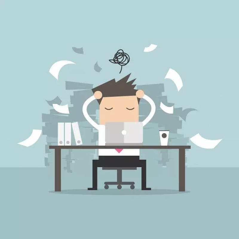 Illustration of a stressed worker, losing track of his work