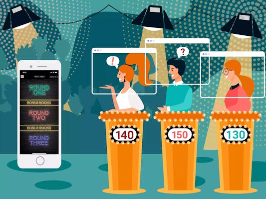 Illustration of people playing a quiz app