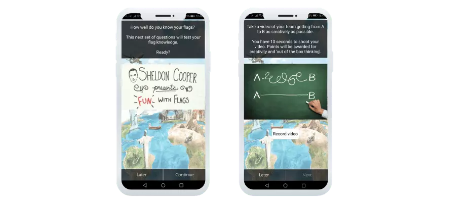 App screen mockups: fun with flags and video task